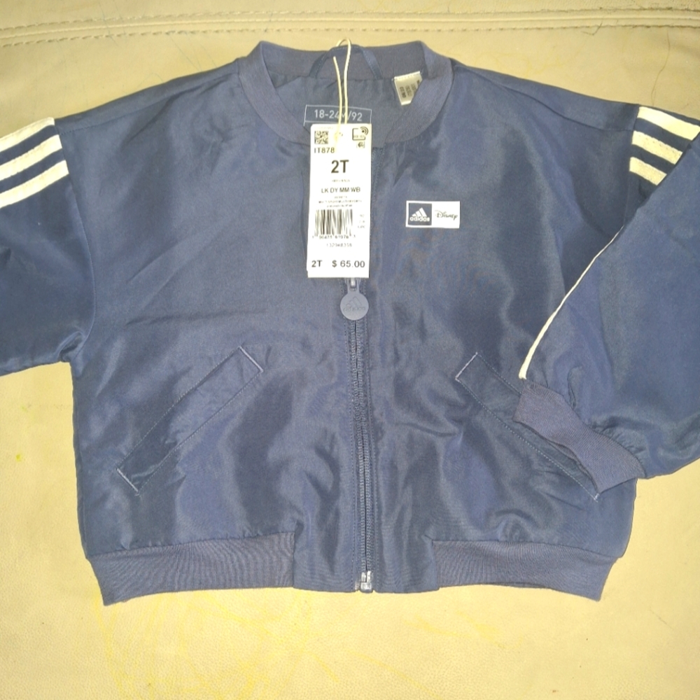 Adidas Disney Mickey Mouse Jacket Blue Zip Closure Front Pockets 2T NEW